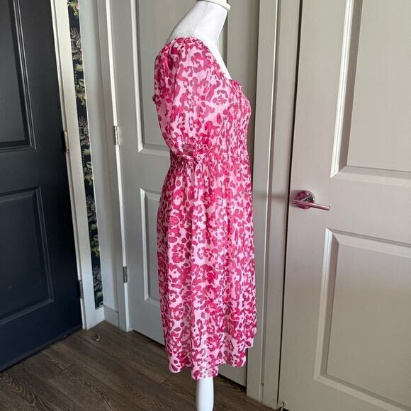 BAUM UND PFERDGERTEN Pink Leopard Print Smocked Babydoll Mini Dress Size XS - Picture 3 of 7